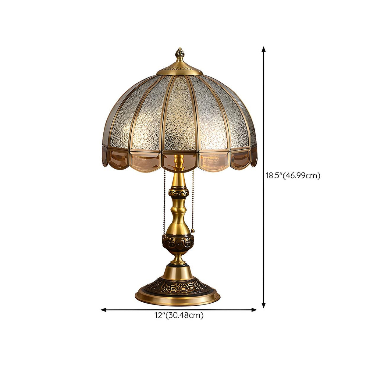 Elegant Gold Umbrella Glass Shade Brass Dome Table Lamp 