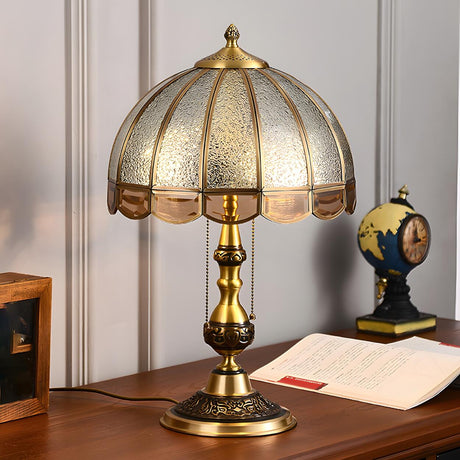 Elegant Gold Umbrella Glass Shade Brass Dome Table Lamp Image - 2