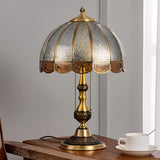 Elegant Gold Umbrella Glass Shade Brass Dome Table Lamp Image - 3