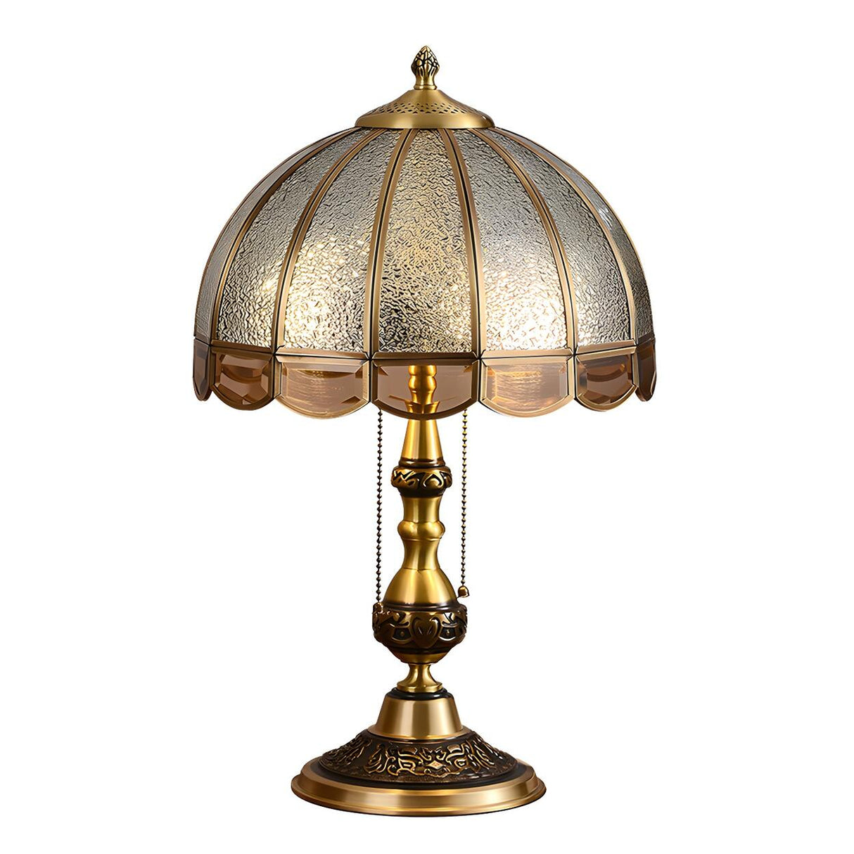 Elegant Gold Umbrella Glass Shade Brass Dome Table Lamp Image - 6