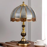 Elegant Gold Umbrella Glass Shade Brass Dome Table Lamp Image - 7