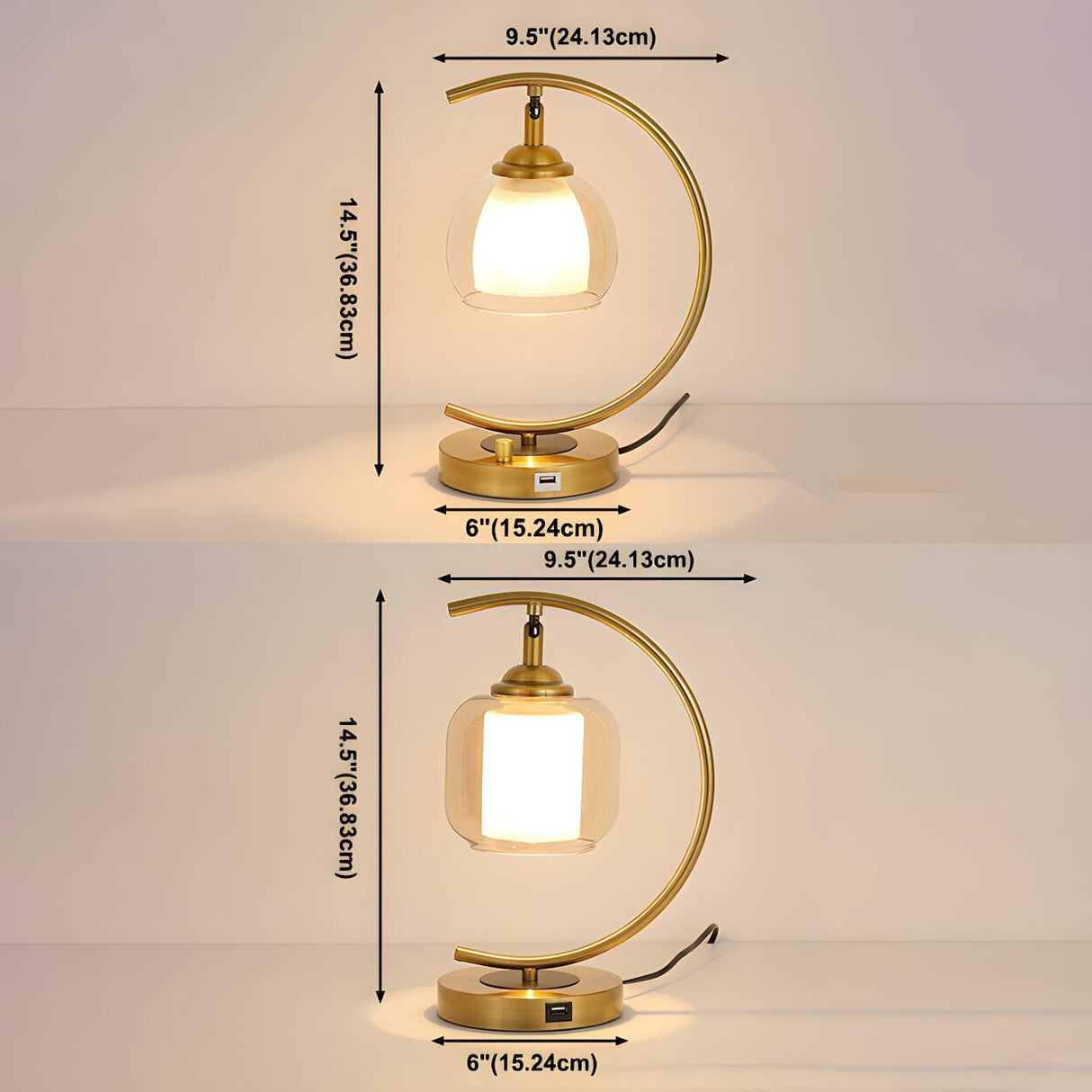 Elegant Golden Curved Clear Glass Shade Table Lamp 