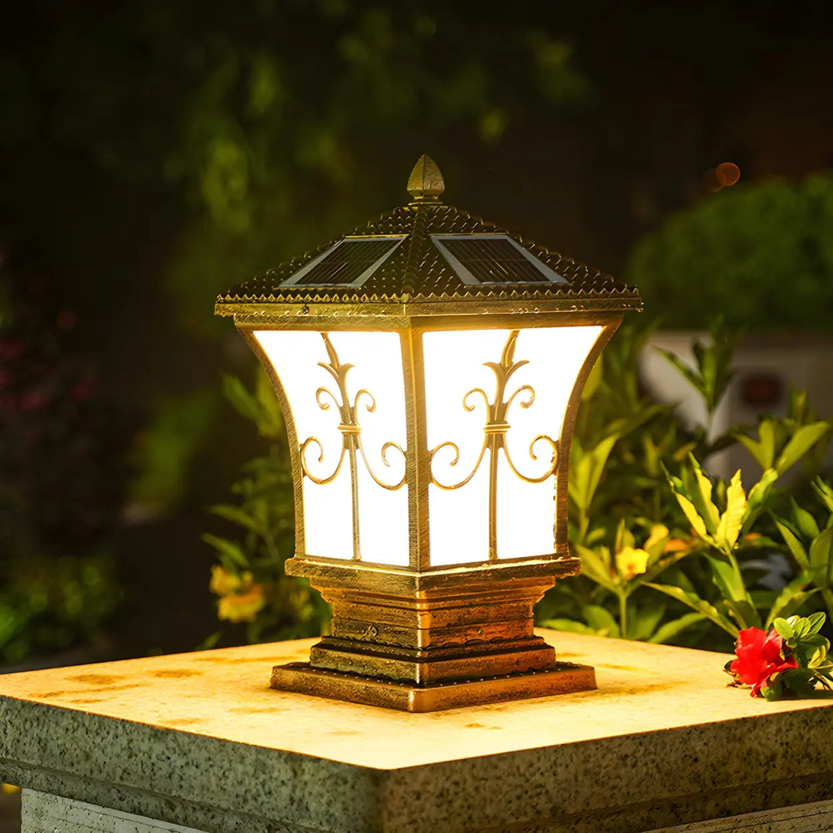 Elegant Golden Solar Copper Outdoor Lantern Table Lamp Image - 1