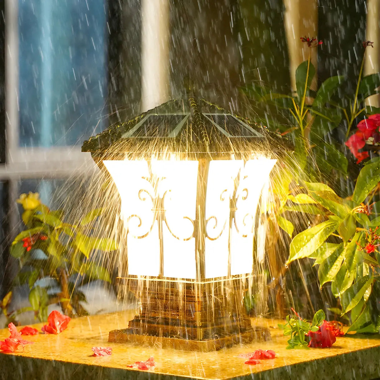 Elegant Golden Solar Copper Outdoor Lantern Table Lamp Image - 12