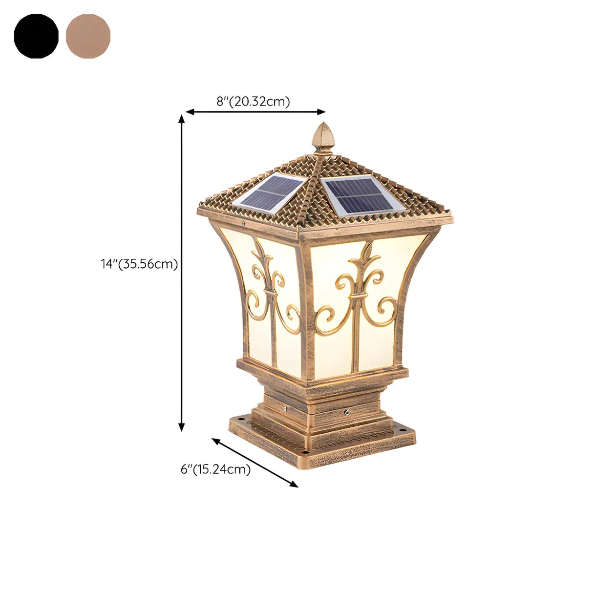 Elegant Golden Solar Copper Outdoor Lantern Table Lamp 