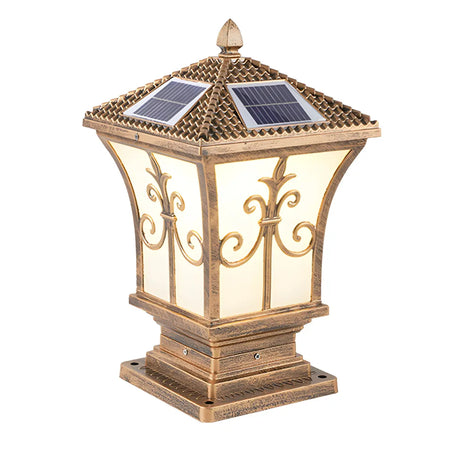 Elegant Golden Solar Copper Outdoor Lantern Table Lamp Image - 2