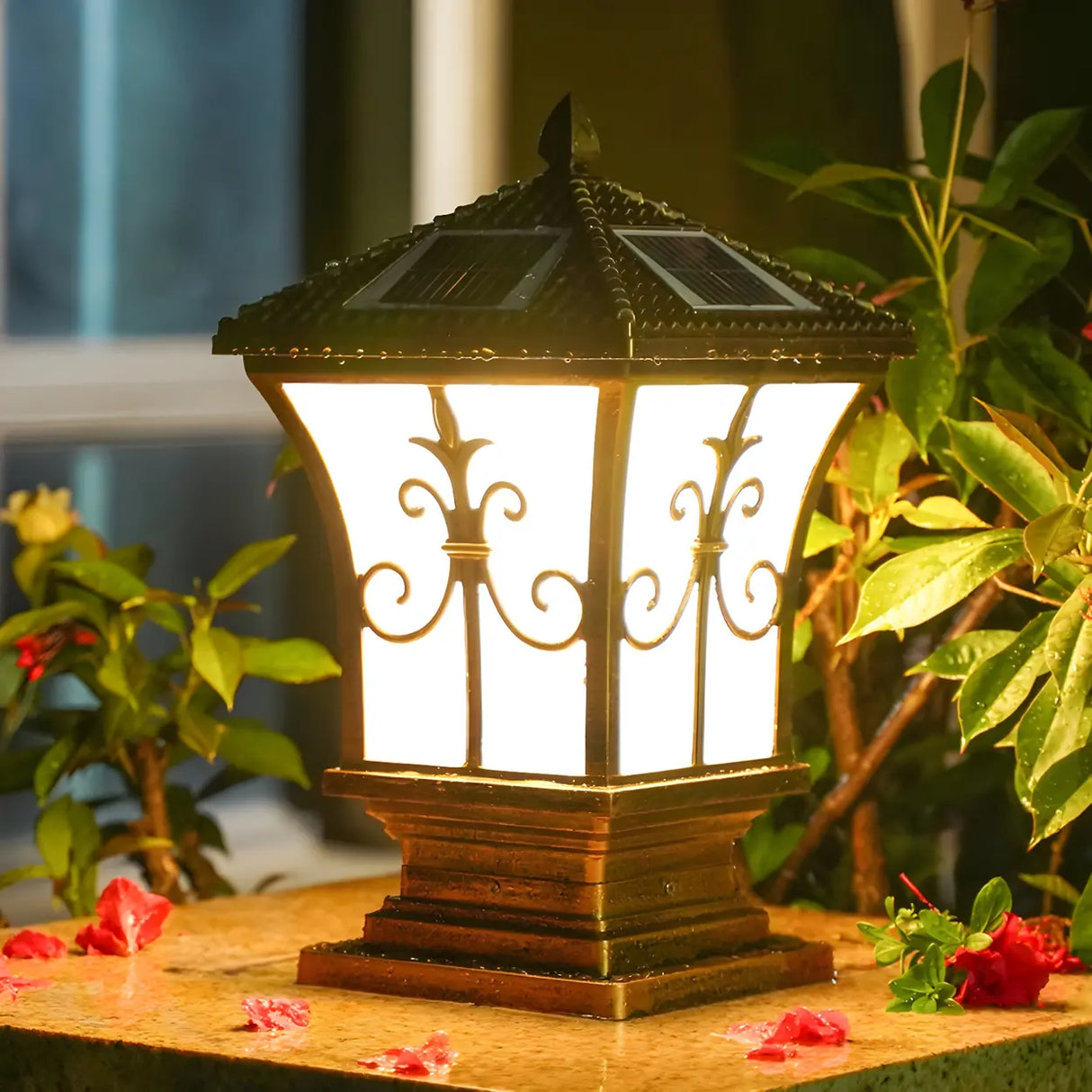 Elegant Golden Solar Copper Outdoor Lantern Table Lamp Image - 4