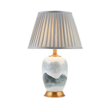 Elegant Gray Fabric Shade Ceramic Vase Base Table Lamp Image - 5