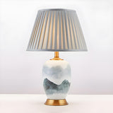 Elegant Gray Fabric Shade Ceramic Vase Base Table Lamp Image - 6