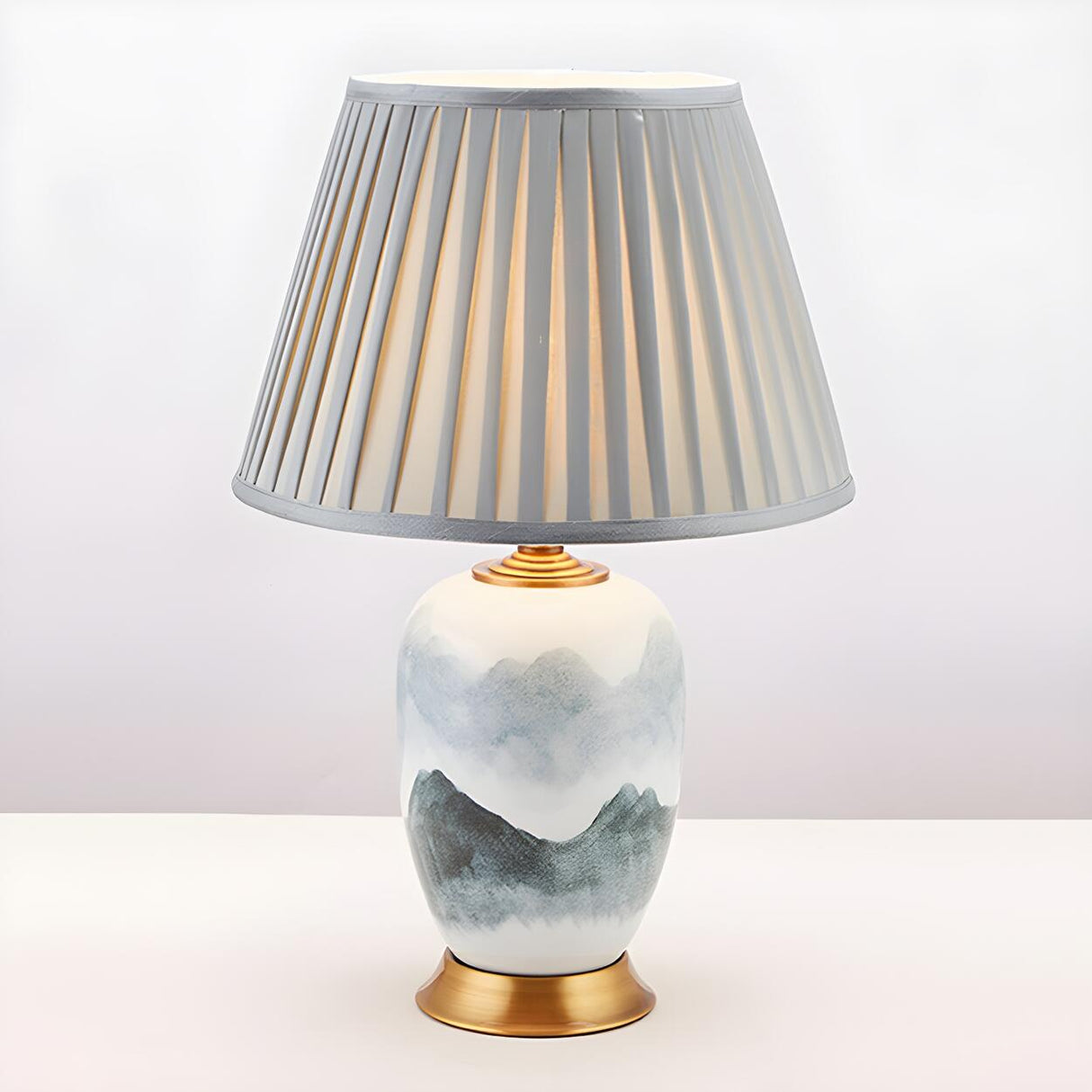 Elegant Gray Fabric Shade Ceramic Vase Base Table Lamp Image - 7