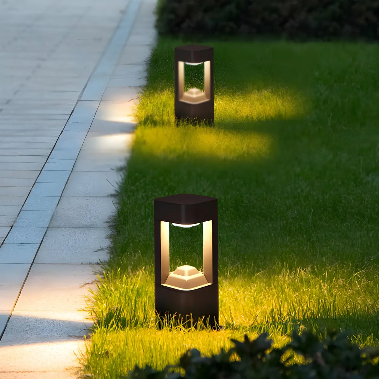 Elegant Gray Modern Cube Metal Outdoor Floor Table Lamp Image - 3