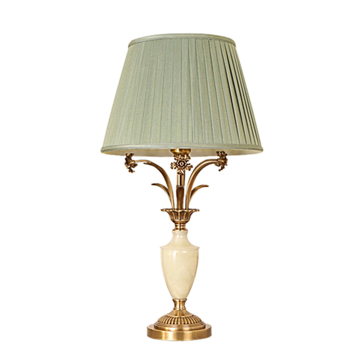 Elegant Green Fabric Shade Vase Base Bedside Table Lamp Image - 6