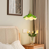 Elegant Green Glass Flower Brass Bedroom Pendant Light Image - 2