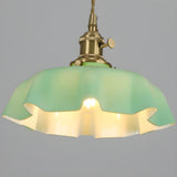 Elegant Green Glass Flower Brass Bedroom Pendant Light Image - 5