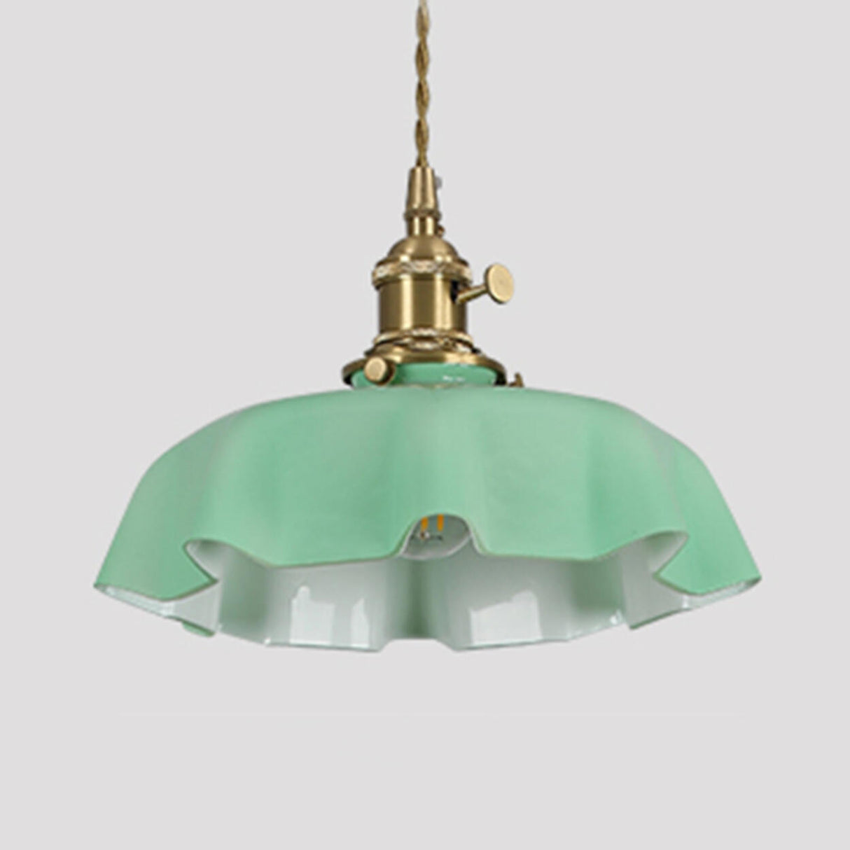 Elegant Green Glass Flower Brass Bedroom Pendant Light Image - 6