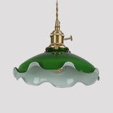 Elegant Green Glass Flower Brass Bedroom Pendant Light Image - 7