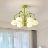 Elegant Green Petal Floral Round Ceiling Chandelier Image - 12