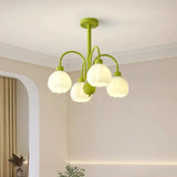 Elegant Green Petal Floral Round Ceiling Chandelier Image - 13