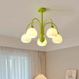 Elegant Green Petal Floral Round Ceiling Chandelier Image - 4