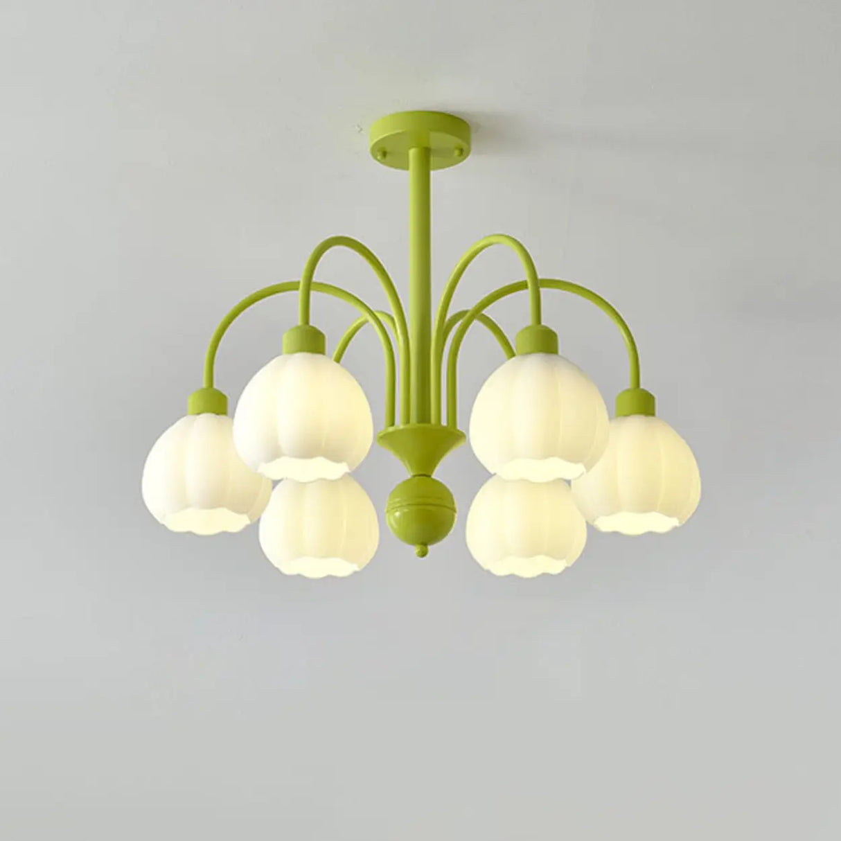 Elegant Green Petal Floral Round Ceiling Chandelier Image - 5