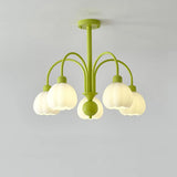 Elegant Green Petal Floral Round Ceiling Chandelier Image - 6