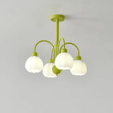 Elegant Green Petal Floral Round Ceiling Chandelier Image - 7