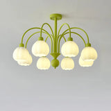 Elegant Green Petal Floral Round Ceiling Chandelier Image - 8