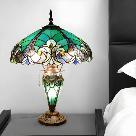 Elegant Green Tiffany Dome Stained Glass Table Lamp Image - 1