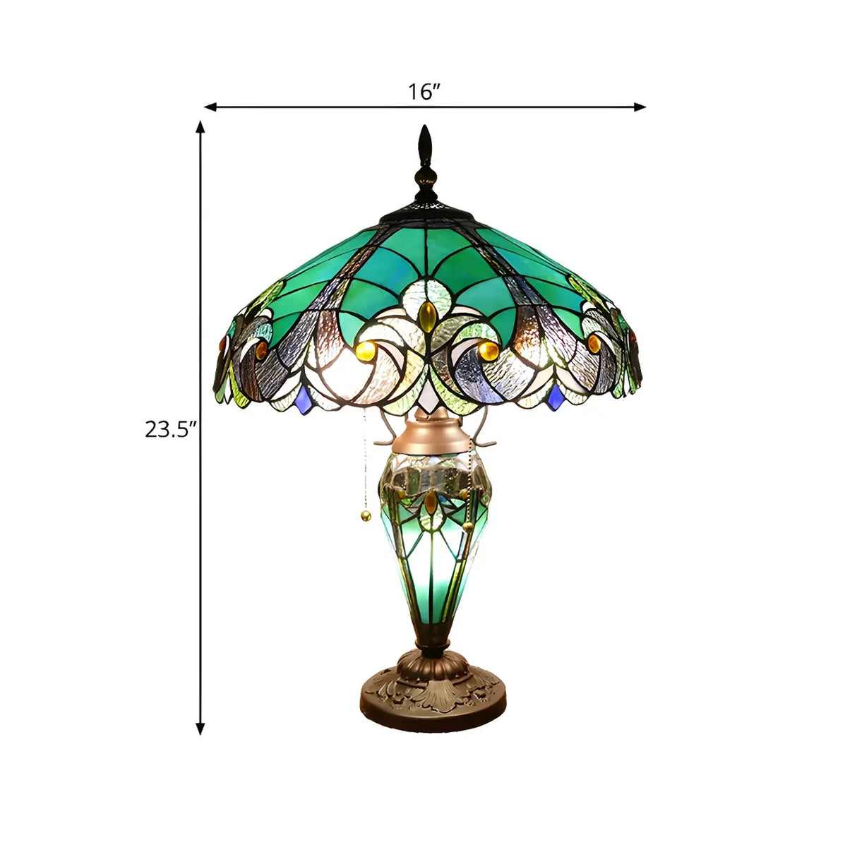 Elegant Green Tiffany Dome Stained Glass Table Lamp 