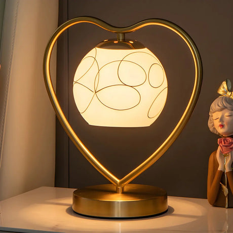 Elegant Heart Metal Frame Bell Glass Shade Table Lamp Image - 1