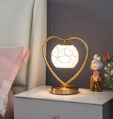 Elegant Heart Metal Frame Bell Glass Shade Table Lamp Image - 13