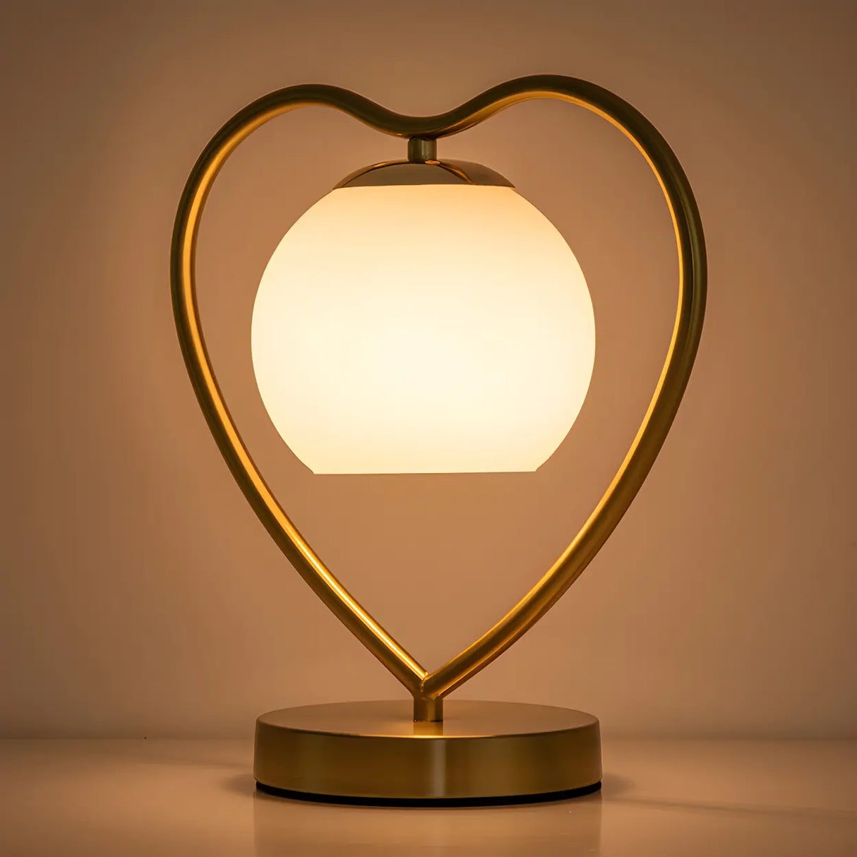 Elegant Heart Metal Frame Bell Glass Shade Table Lamp Image - 2