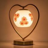 Elegant Heart Metal Frame Bell Glass Shade Table Lamp Image - 4