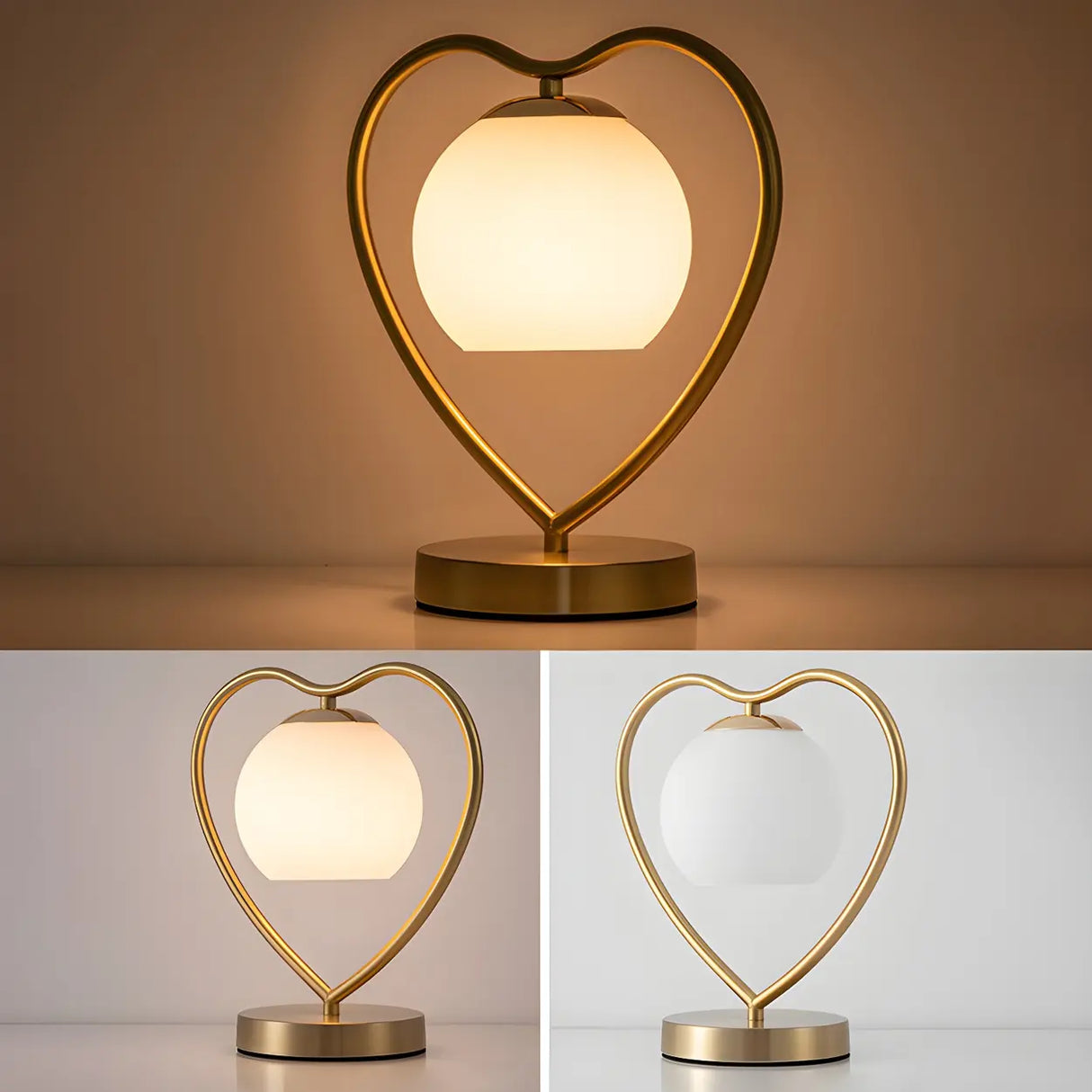 Elegant Heart Metal Frame Bell Glass Shade Table Lamp Image - 9