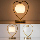 Elegant Heart Metal Frame Bell Glass Shade Table Lamp Image - 9