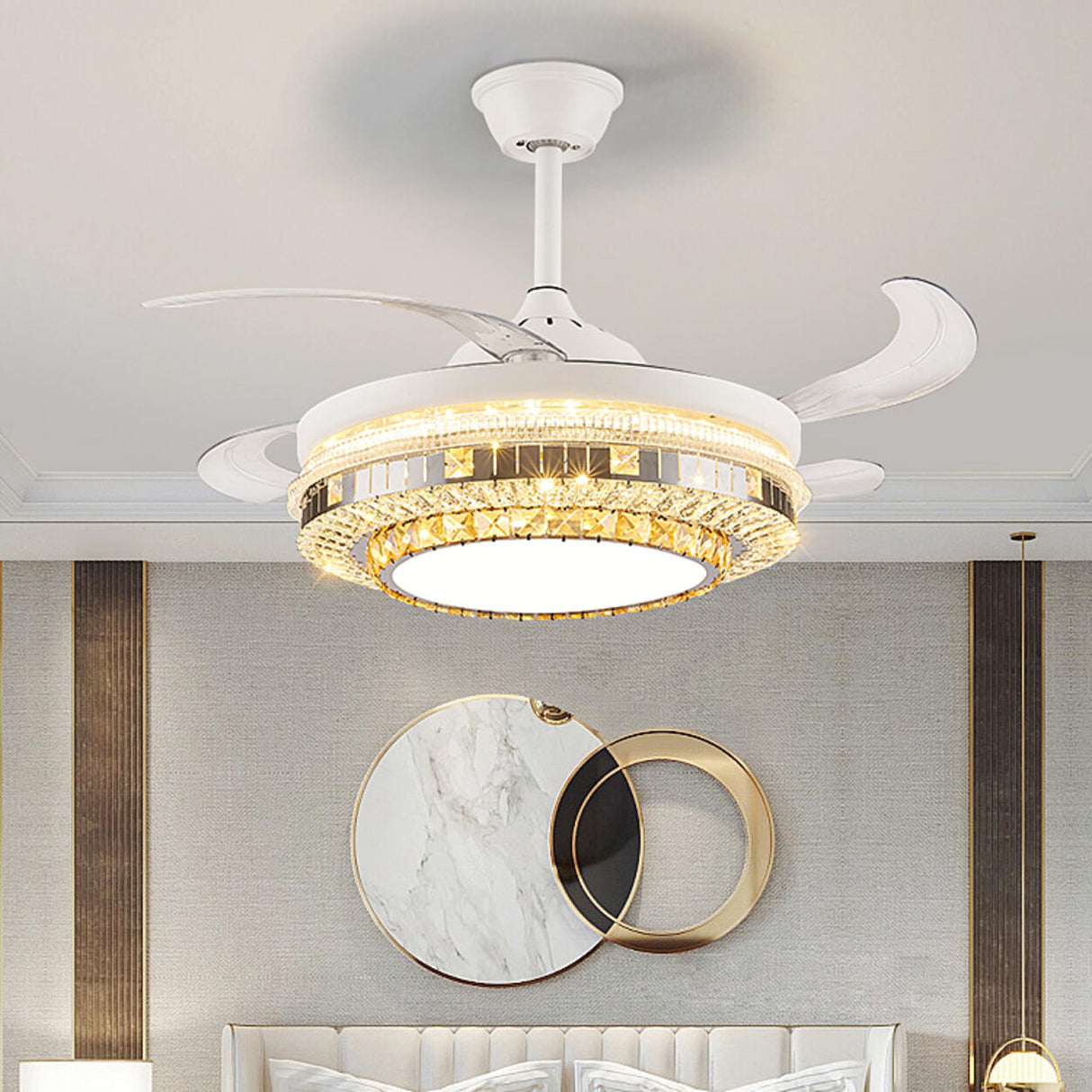 Elegant Heart Shape Modern Round Ceiling Fan with Light Image - 6