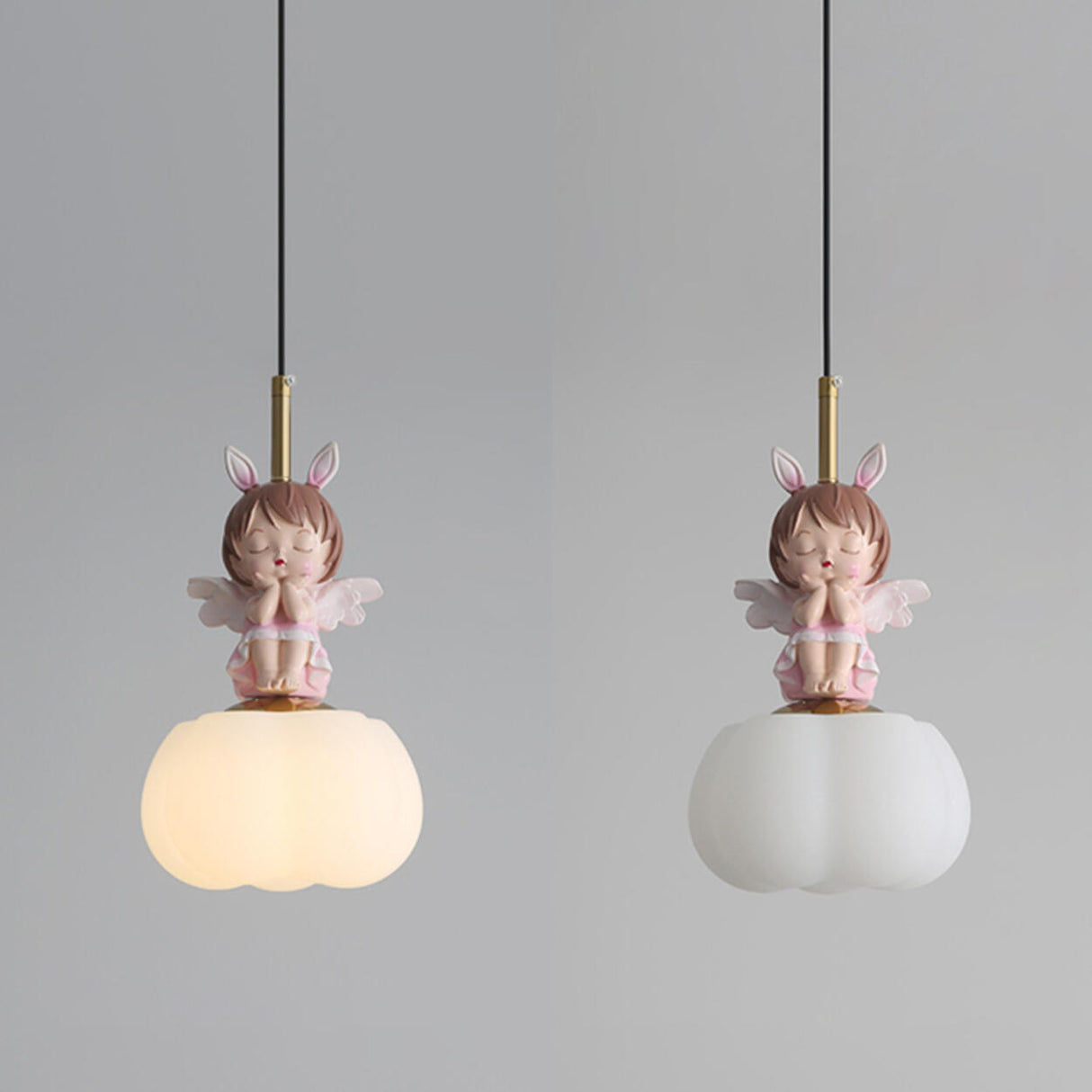 Elegant Kids Room Pink Resin Cute Angel Pendant Light Image - 10