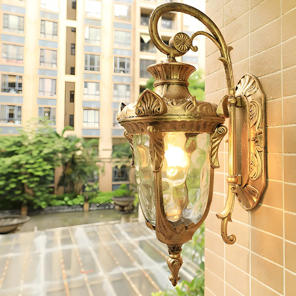 Elegant Lantern Bronze Glass Outdoor LED Wall Lamp Image - 11