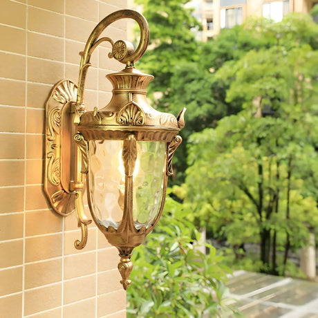 Elegant Lantern Bronze Glass Outdoor LED Wall Lamp Image - 2