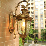 Elegant Lantern Bronze Glass Outdoor LED Wall Lamp Image - 4