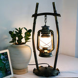 Elegant Lantern Opal Glass Shade Black Metal Table Lamp Image - 1