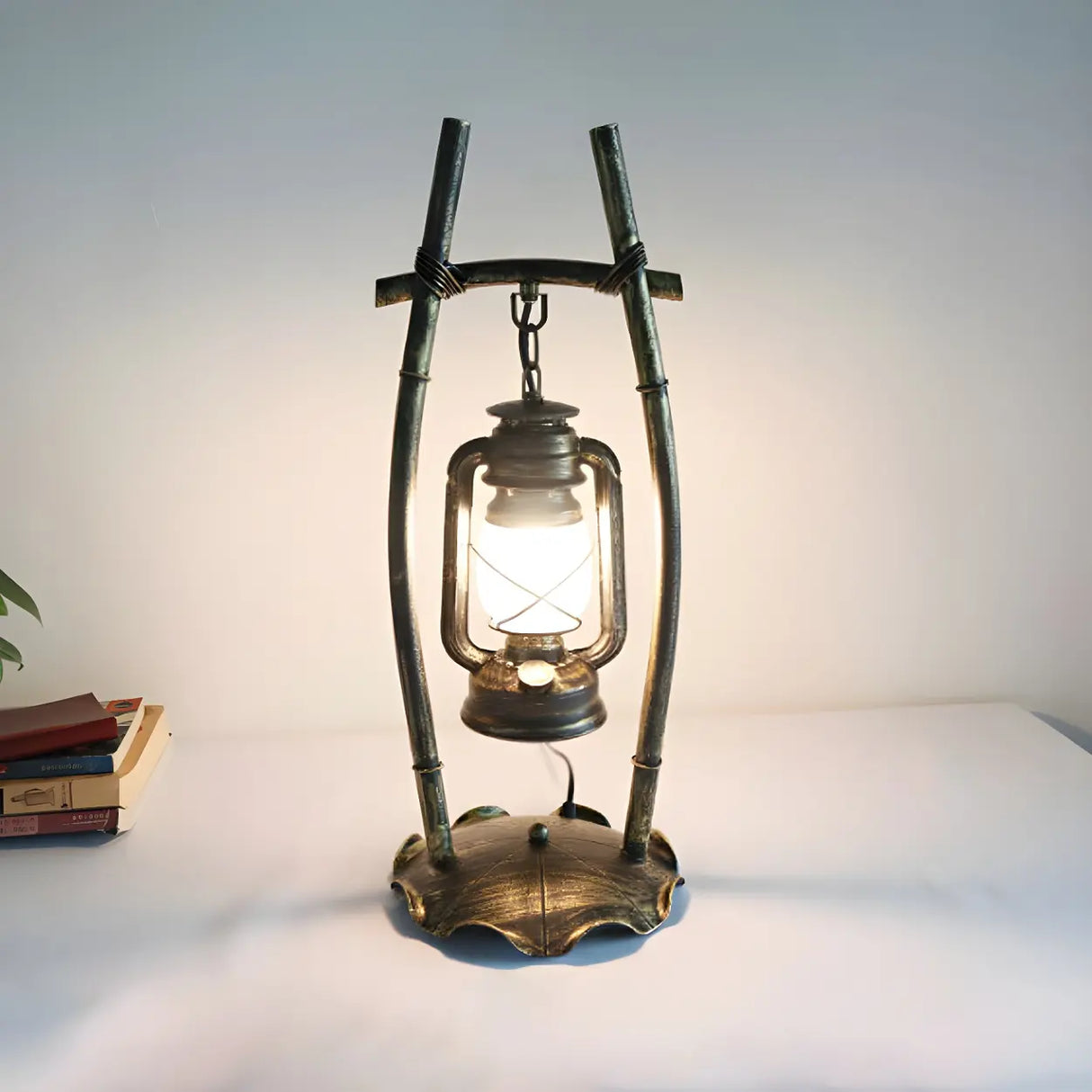 Elegant Lantern Opal Glass Shade Black Metal Table Lamp Image - 3