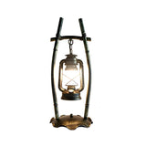 Elegant Lantern Opal Glass Shade Black Metal Table Lamp Image - 4