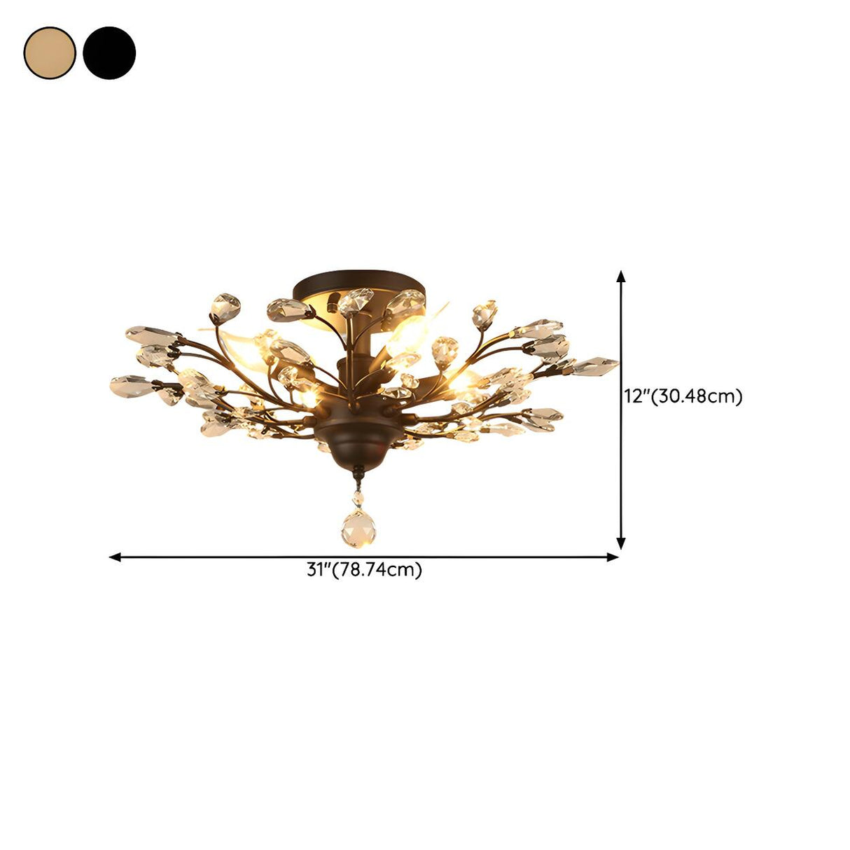 Elegant Large Crystal Branch Semi-Flush Mount Light 