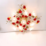 Elegant Large Red Floral Semi-Flush Mount Ceiling Light Image - 1