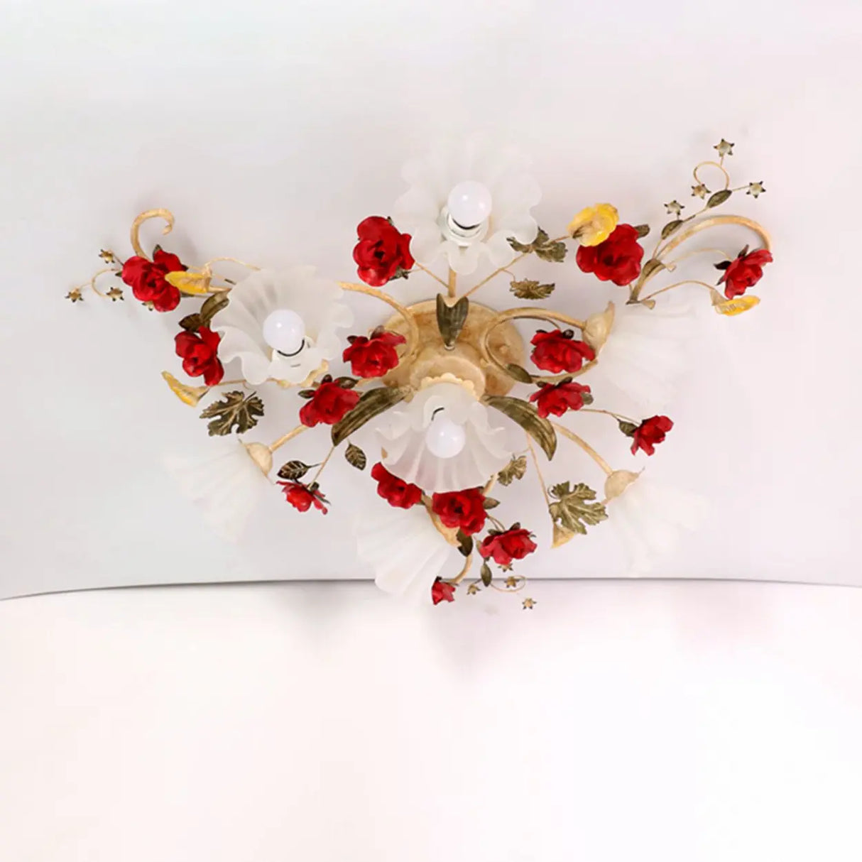 Elegant Large Red Floral Semi-Flush Mount Ceiling Light Image - 13