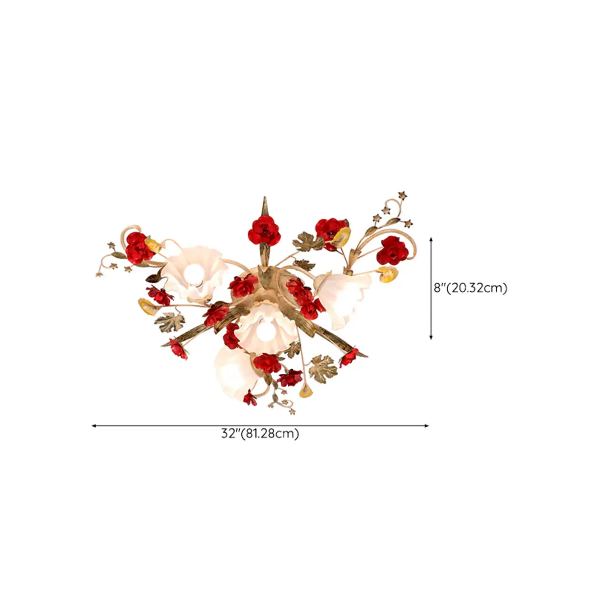 Elegant Large Red Floral Semi-Flush Mount Ceiling Light 