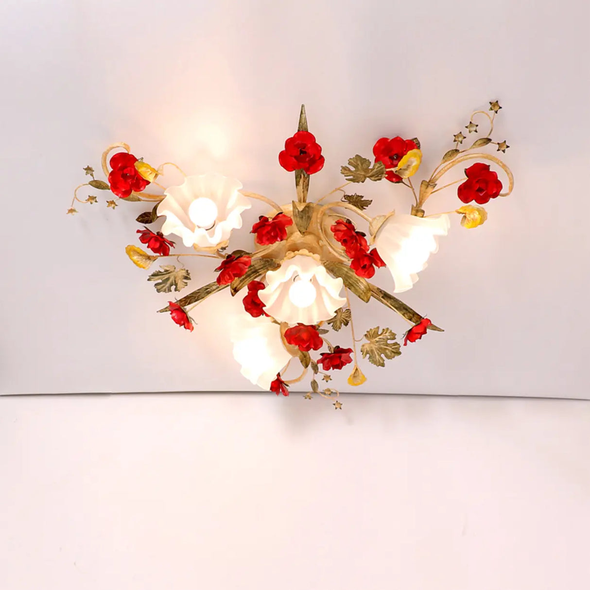 Elegant Large Red Floral Semi-Flush Mount Ceiling Light Image - 3