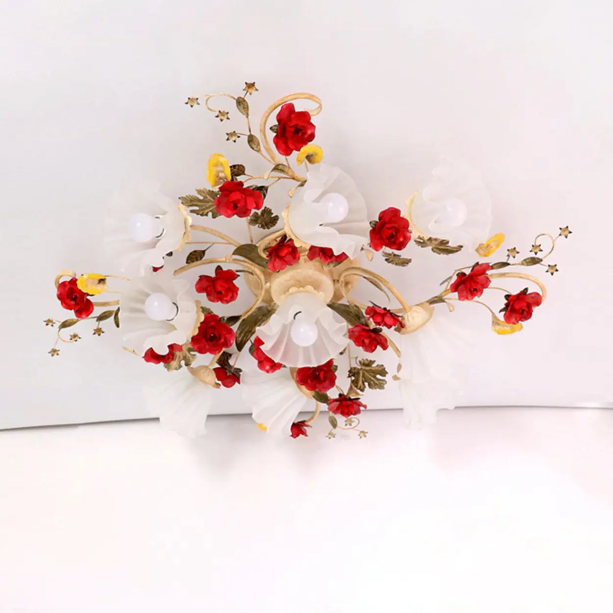 Elegant Large Red Floral Semi-Flush Mount Ceiling Light Image - 4