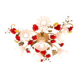 Elegant Large Red Floral Semi-Flush Mount Ceiling Light Image - 6